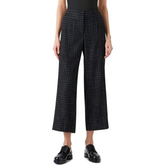 Akris Broken Check Twill Crop Pants in Black-Cream at Nordstrom, Size 10