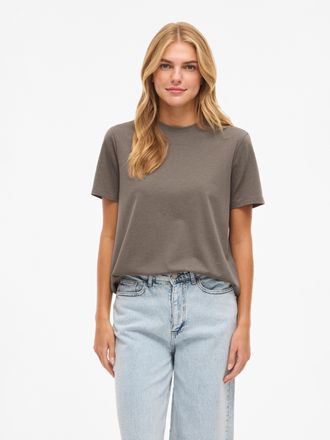 Vila Kurzarmshirt VILA VINORA S/S T-SHIRT - NOOS, Damen, Gr. XL, falcon detail:melange, Jersey, Obermaterial: 96% Baumwolle, 4% Elasthan, meliert, regular 