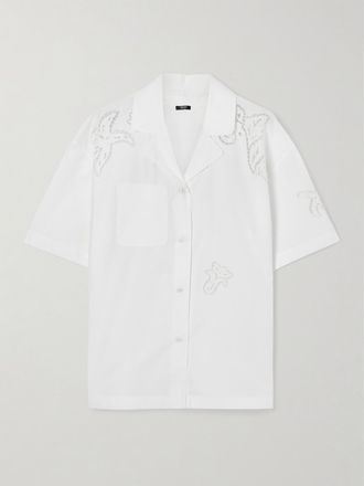 Versace Camicia In Popeline Di Cotone Sangallo - Bianco
