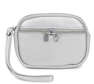 Generic Womens Small Wristlet Pouch, Dual Zipper Compartments, Silver Hardware, Small Clutch Bag with Strap (Silver)