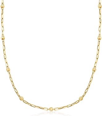Ross-Simons 18kt Yellow Gold Bead Station Paper Clip Link Necklace