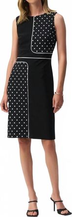 Joseph Ribkoff Polka Dot Sleeveless Sheath Dress In Black/vanilla