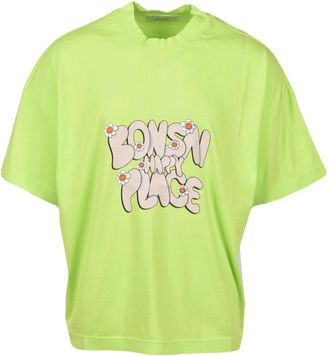 BONSAI Katoenen T-shirt met Uniek Ontwerp - Heren - T-shirts - Groen - M - Katoen - Tops