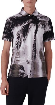 Bugatchi Digital Print Cotton Polo Shirt in Black at Nordstrom, Size Xx-Large