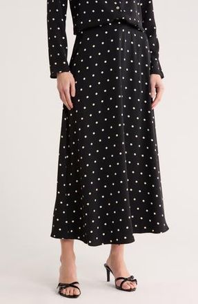Melloday Luxe Polka Dot Crepe Midi Skirt in Black Bone Dot at Nordstrom Rack, Size X-Small