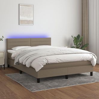 vidaXL Vidaxl - Cama Box Spring Colch&oacute;n Y Luces Led Tela Gris Taupe 140x190 Cm