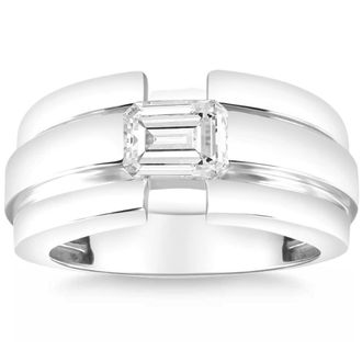 Pompeii3 Certified 2 1/2Ct Emerald Cut Solitaire Diamond Ring 10k Gold Lab Grown Mens