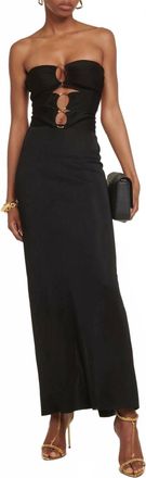 Tom Ford Strapless Ling Dress With 3 Gold Circles And Tie Back In Black