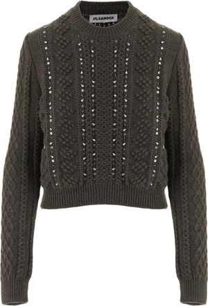 Jil Sander Geometric Pattern Sequin Embellished Wool Sweater