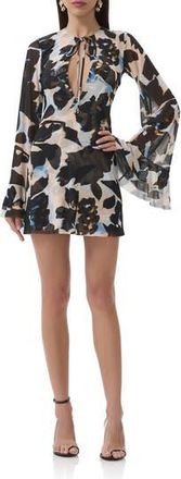 AFRM Kori Cutout Bell Sleeve Mesh Minidress in Shadow Floral at Nordstrom Rack, Size Small