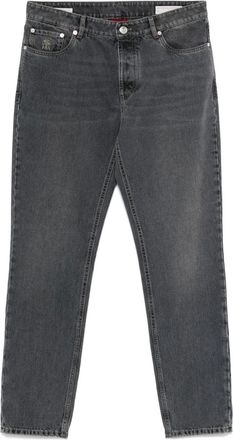 Brunello Cucinelli logo-embroidered jeans - Grey