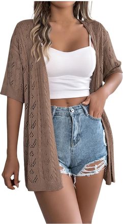 Generic Womens Cardigans Summer Crochet Cardigans Hollow Out Long Sleeve Open Front Cardigan Knitted Sweater Jacket Casual Summer Shrugs Outwear Top Lightweig