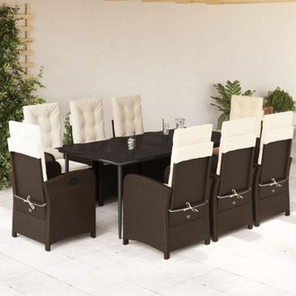 vidaXL Set Comedor Para Jard&iacute;n 9 Pzas Y Cojines Rat&aacute;n Sint&eacute;tico Marr&oacute;n Vidaxl