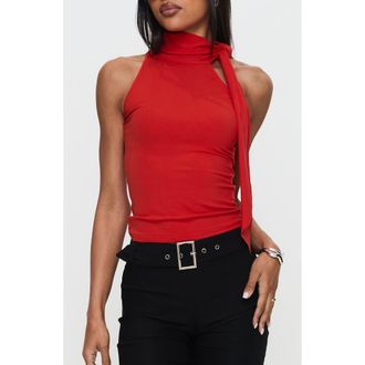 Princess Polly Mathias Tie Neck Jersey Top in Red at Nordstrom, Size 10