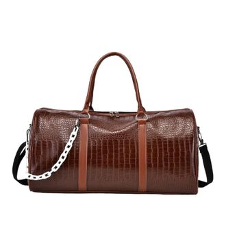 Generic Compatible For Large Capacity Retro Crocodile-Textured Duffel Bag with Adjustable Shoulder Strap, Stylish Gym(Brown-1)