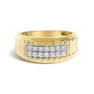 House of Brilliance Mens 14K Yellow Gold Plated Sterling Silver 3/8 Cttw Diamond Ribbed Band Ring
