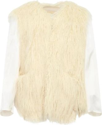 Comme Des Gar&ccedil;ons Jack met Contrasterende Mouwen van Kunstbont - Dames - Jassen - Wit - M - Jassen