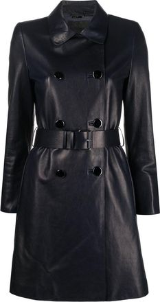 Giorgio Armani x 10 Corso Como leather trench coat - women - Lamb Skin/Silk/Polyester/Viscose - 44 - Blue