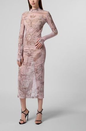 Philipp Plein Tulle Maxi Dress Open Back Butterfly Tattoo Women in Rose/pink at Nordstrom, Size X-Small