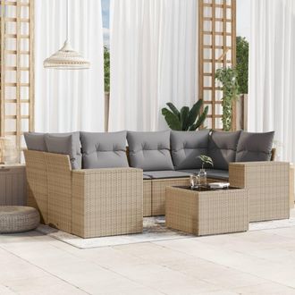 vidaXL Vidaxl - Set Sof&aacute;s De Jard&iacute;n 7 Piezas Y Cojines Rat&aacute;n Sint&eacute;tico Beige