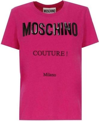 Moschino Heren Couture Glanzend Logo T-Shirt (Roze)