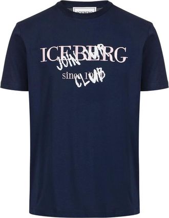 Iceberg Slim Fit Katoenen Jersey T-Shirt met Logo Print - Heren - T-shirts - Blauw - M - Katoen - Tops