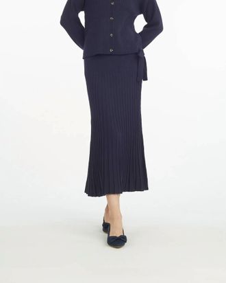 Draper James Luxe Pleated Maxi Skirt In Blue