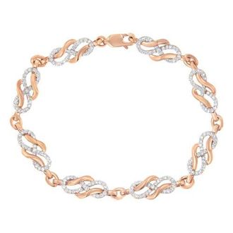 House of Brilliance 10K Rose Gold 1.0 Cttw Diamond Infinity Loop and Swirl Link Bracelet in Pink at Nordstrom