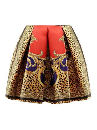 Versace Baroque Cheetah Skirt In Silk Duchesse