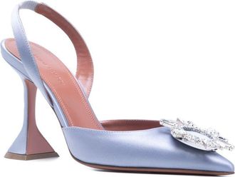 Amina Muaddi Womens D&eacute;collet&eacute; Begum Sling 95 Grey Pumps High Heel Shoes