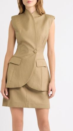 Odd Muse Pinstripe Sleeveless Blazer in Camel at Nordstrom, Size Xx-Large