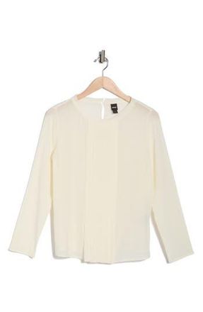BOSS Bemiu Pleated Long Sleeve Silk Top in Open White at Nordstrom Rack, Size 10
