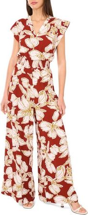 Vince Camuto Floral Flutter Sleeve Jumpsuit in Chili at Nordstrom, Size X-Large