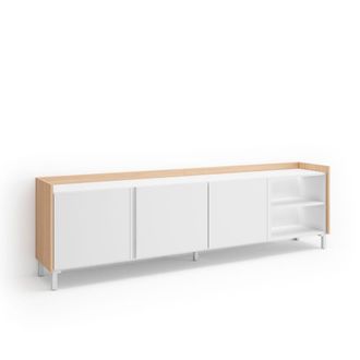 Skraut Home Mueble tv efecto madera blanco y roble 207x35x61cm con patas