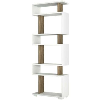 Dmora Dmora - Libreria Doralice, Scaffale da ufficio, Mobile portalibri, Biblioteca, 60x20h165 cm, Bianco e Noce