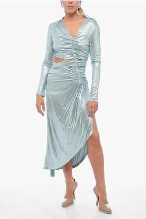 Off-white SHINY JER DRAPED MIDI DRESS SILVER NO CO size 40