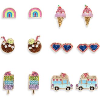Leith 6-Pack Ice Treat Assorted Stud Earrings in Red Multi- Gold at Nordstrom Rack
