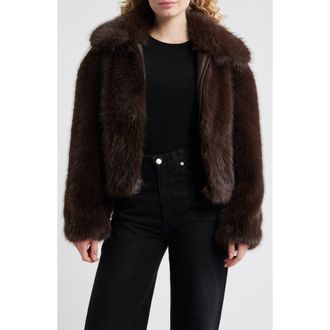 BCBGeneration Cropped Faux Fur Jacket in Dark Mocha at Nordstrom Rack, Size X-Large