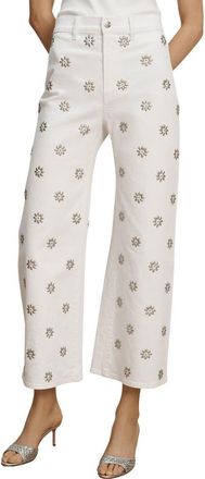 Veronica Beard Grant Studded High Waist Ankle Wide Leg Jeans in White at Nordstrom, Size 31