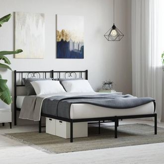 Berkfield Home Metal Bed Frame with Headboard Black 120x200 cm | Size: Small Double