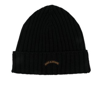 Paul & Shark Ribbed Wool Beanie Hat - male - Paul & Shark - Accessories - Black - ONE SIZE - Accessories