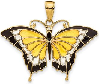 Diamond2Deal 14k Yellow Gold Yellow Enameled Butterfly Pendant