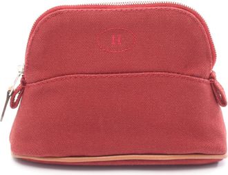 Herm&egrave;s Bordeaux Brown Rouge H Canvas Leather Pouch (Pre-Owned)
