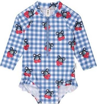 Huxbaby Cherry Gingham Raglan Swimsuit in Bijou Blue/check at Nordstrom, Size 6-12M Au