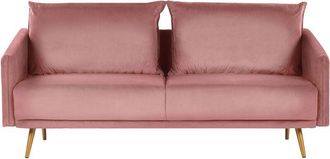 Beliani Sof&aacute; Tapizado En Terciopelo Rosa 3 Plazas Respaldo Acolchado Asiento Metal Patas Doradas Retro Glam Maura