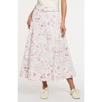 Cinq &agrave; Sept Nala Garden Doodle Stretch Cotton Skirt in White/Goji Berry at Nordstrom, Size 10