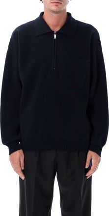 Roberto Collina Long-Sleeve Merino Wool Polo with Half Zip and Chest Pocket