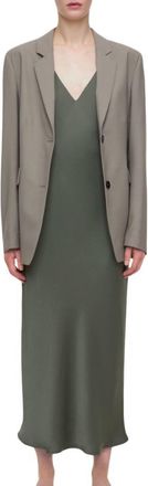 Closed Midi Slip Dress In Green Weed