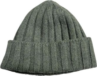 Bl'ker Blker, Accessoires, Heren, Groen, ONE Size, Kasjmier, Gebreide kasjmieren muts met omslag