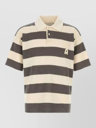 Ami cotton polo shirt embroidered striped collar